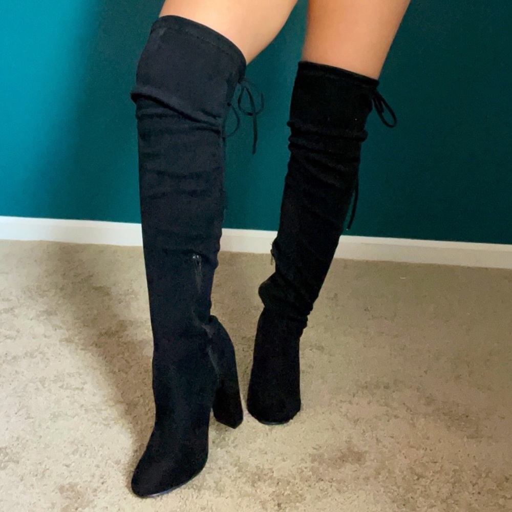 Boohoo Thigh High Black Heel Boots. Size EUR 37